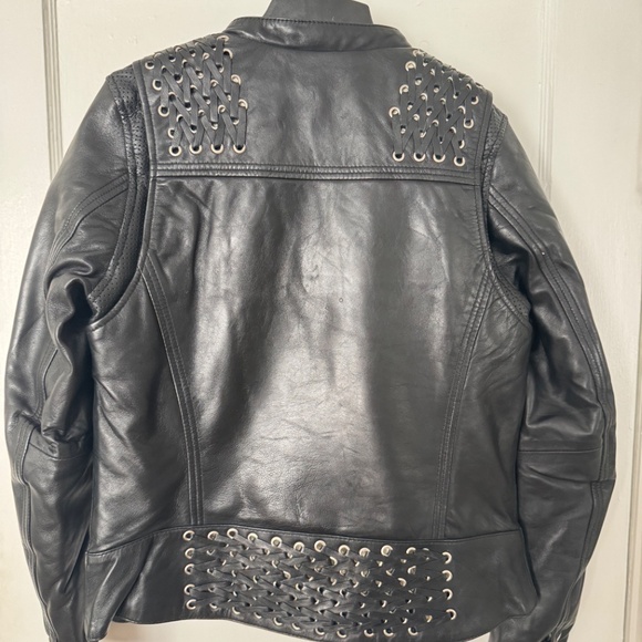 Women's Black Genuine Leather Moto Jacket – Stud Detail, Classic Biker Fit (Size - Picture 2 of 3